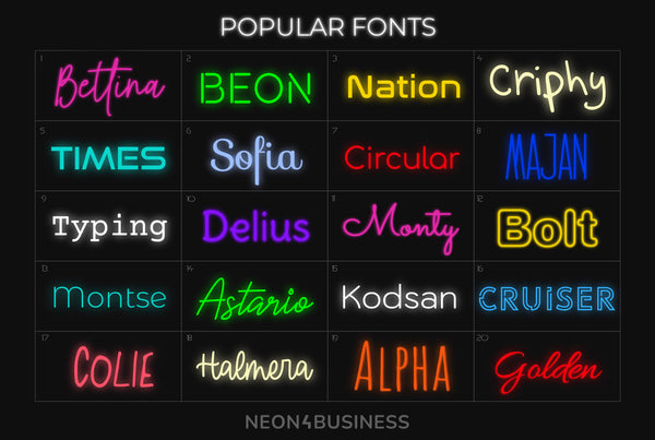Popular Fonts for LED Neon signs