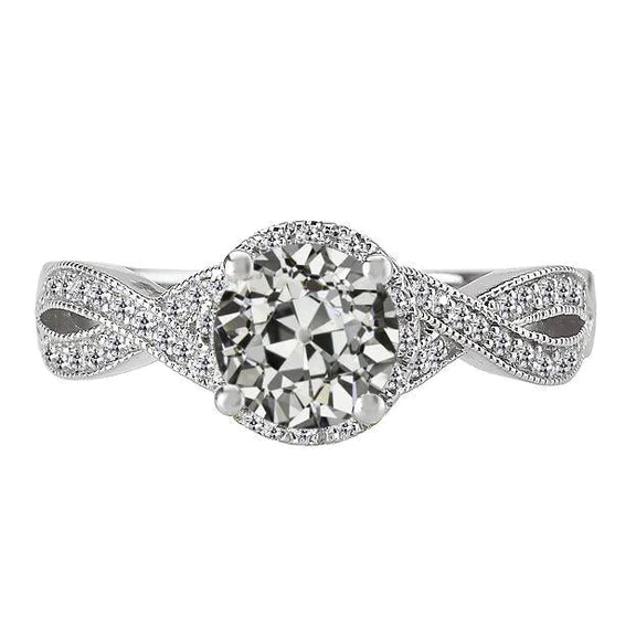 Round Old Cut Natural Earth Mined Diamond Ring Twisted Pave Set 4.50 Carats