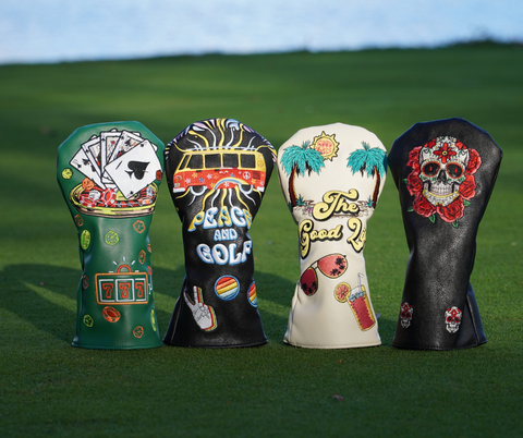 4 cool golf headcovers on golf green