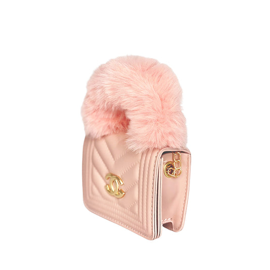 Quilted Purse with Fur Handle (Pink)