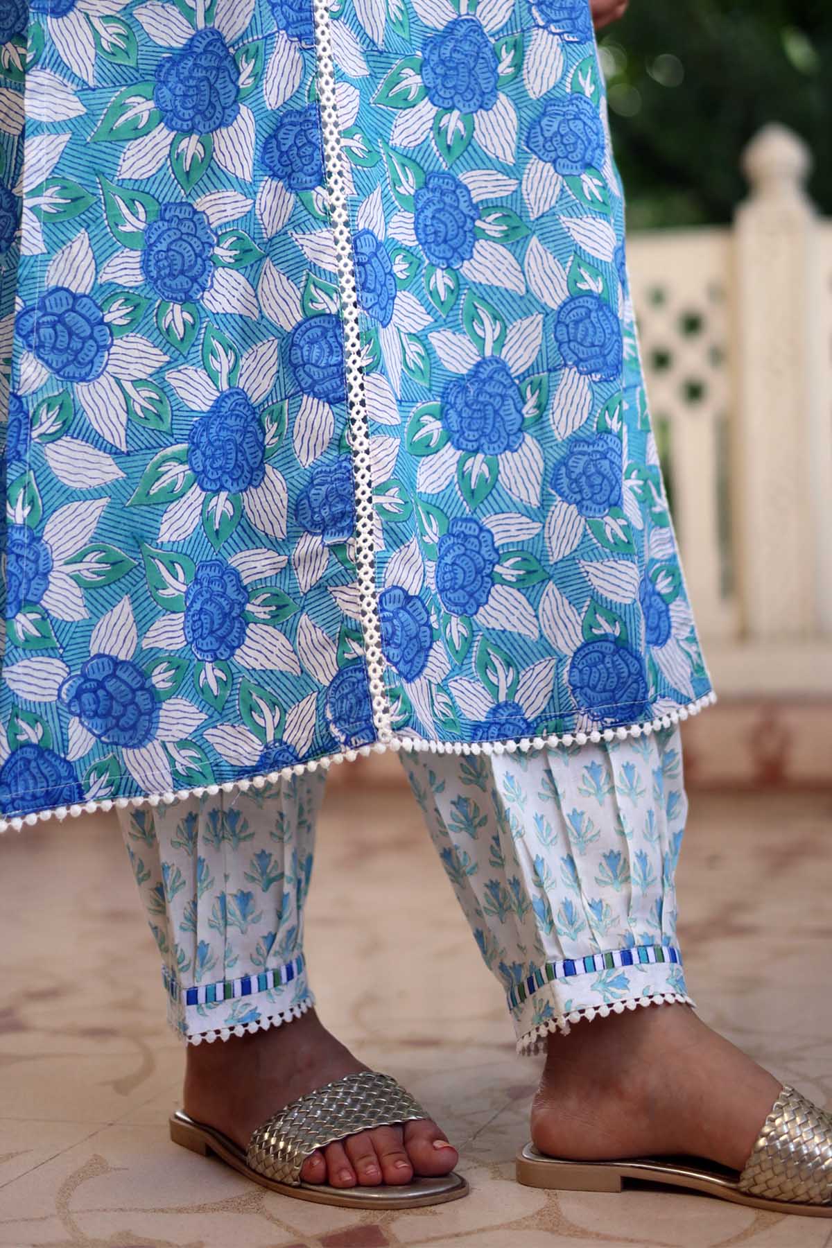 Printed Cotton Straight Pants With Elasticated Waist In Salwar Style ...