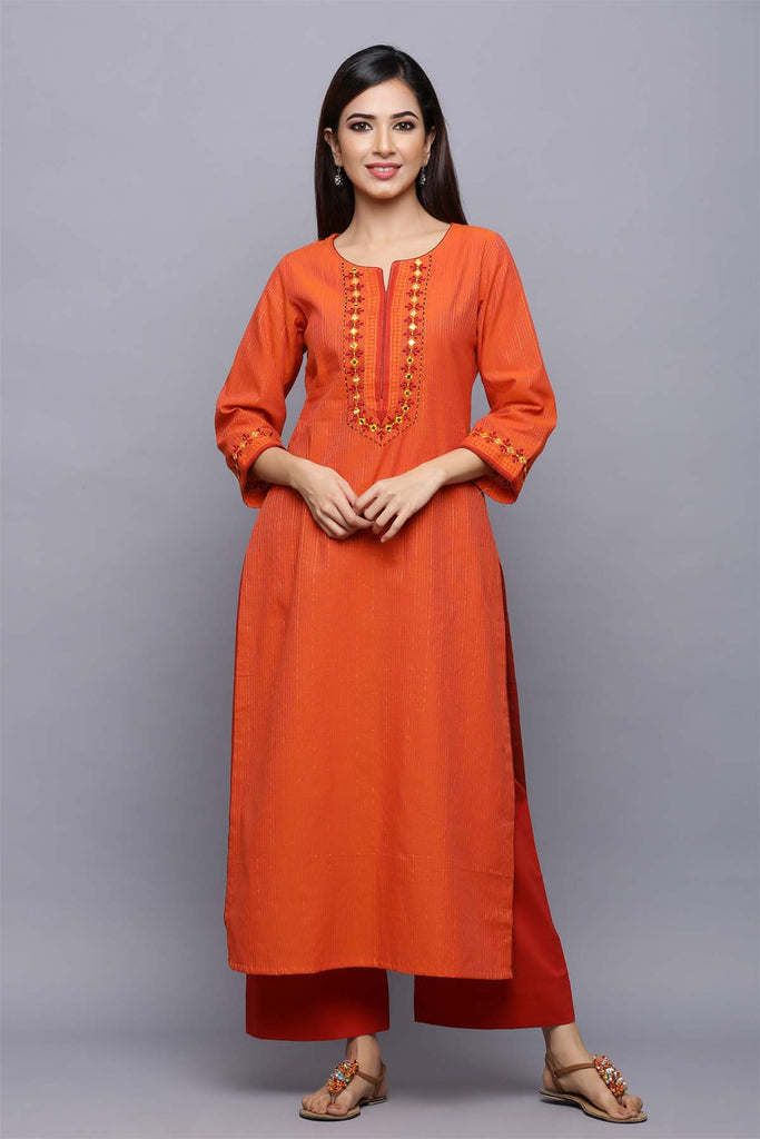 Cotton Casual Wear Kurti In Orange Colour - KR5550105