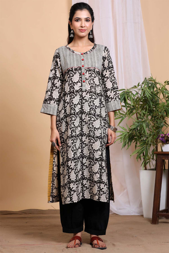 Bagru print kurta in black color | cotrasworld