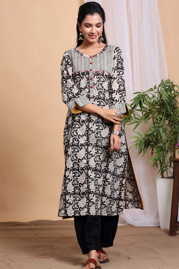 Bagru print kurta in black color | cotrasworld