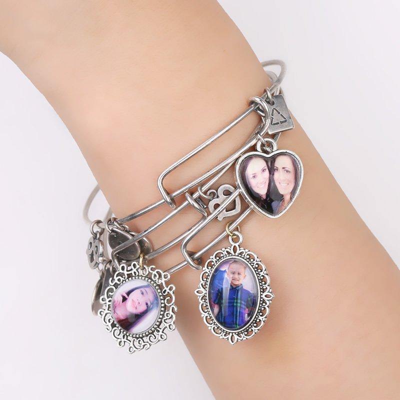 Complete Round Photo Charm Bangle Special Alloy