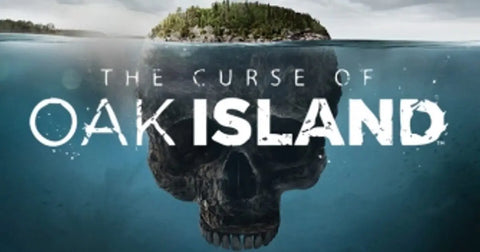 The Curse Of Oak Island program poster, an island underneath is a huge treasure of skulls. Image source:HISTORY CHANNEL