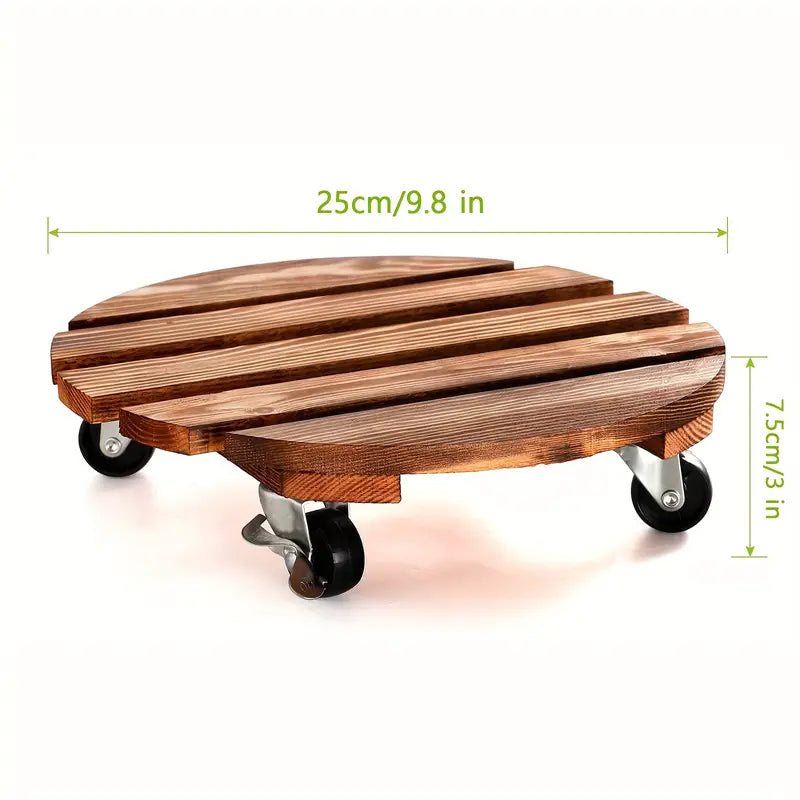 Caddy Wooden 10 Inch Plant Stand with Wheels Heavy Duty Rolling Plant Stand Round Plant Dolly Rollers Cart with Metal Lockable Casters for Outdoor/Indoor