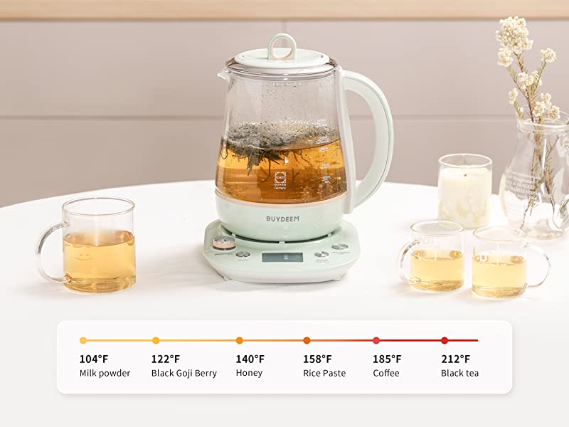 BUYDEEM Health Pot K2763 Lite Glass Electric Kettle for Tea & Coffee, Green  1.5L