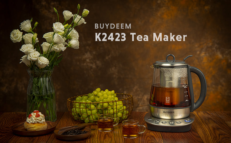 BUYDEEM K2683 Health-Care Beverage Tea Maker and Kettle, 9-in-1  Programmable Brew Cooker Master, 1.5 L, Spruce Blue
