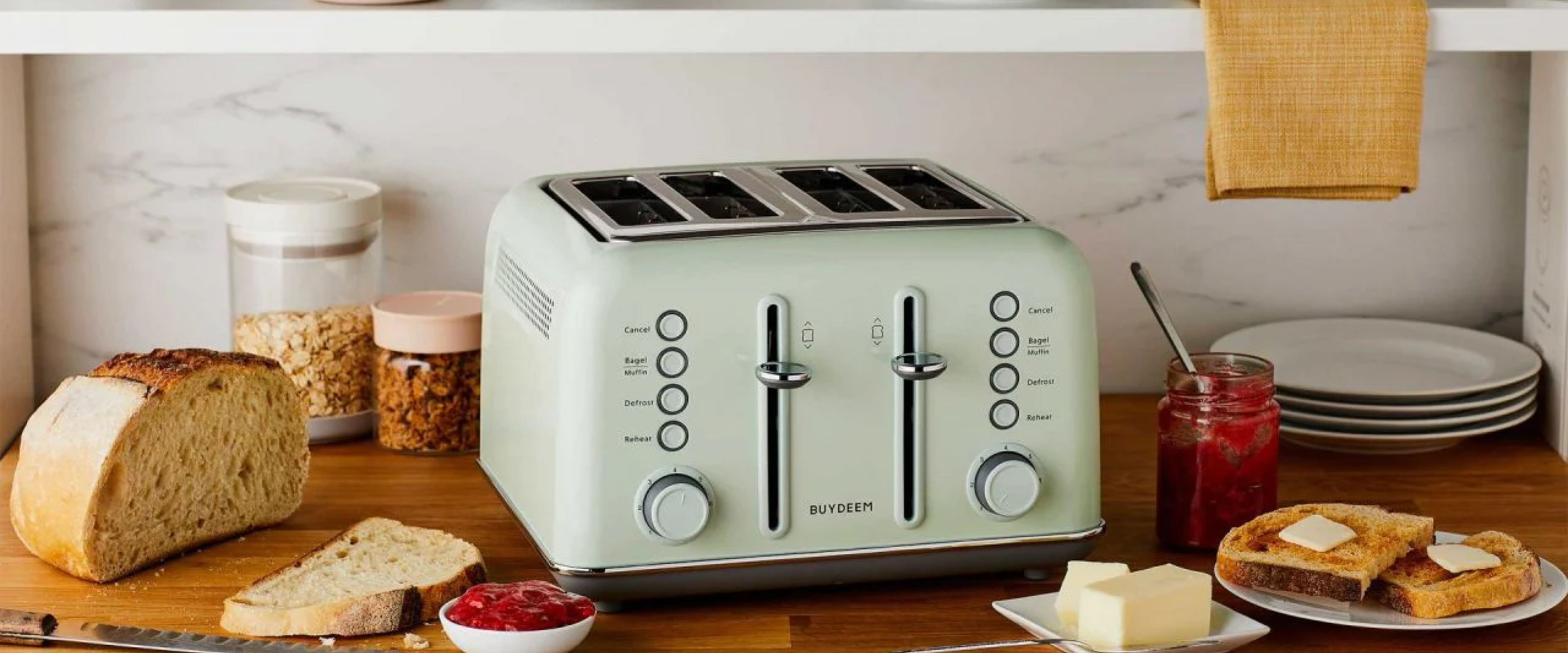 BUYDEEM 4-Slice Retro Toaster Extra Wide 1.4 Slot, Independent