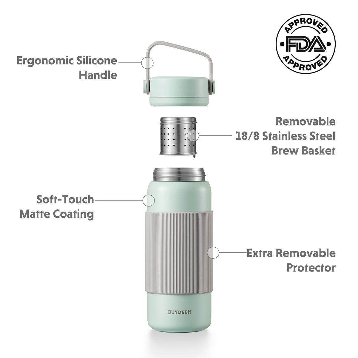 Stainless Steel Thermos Tea Bottle with Removable Infuser Midnight Blue 350ml Style CD1011