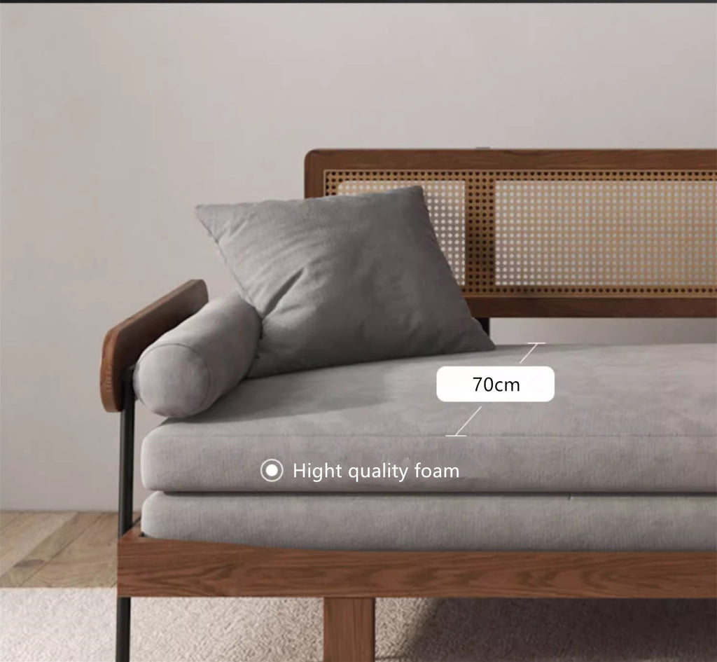 Japandi Solid Wood Minimalism Rattan Back Support Sofa Bed – SPS