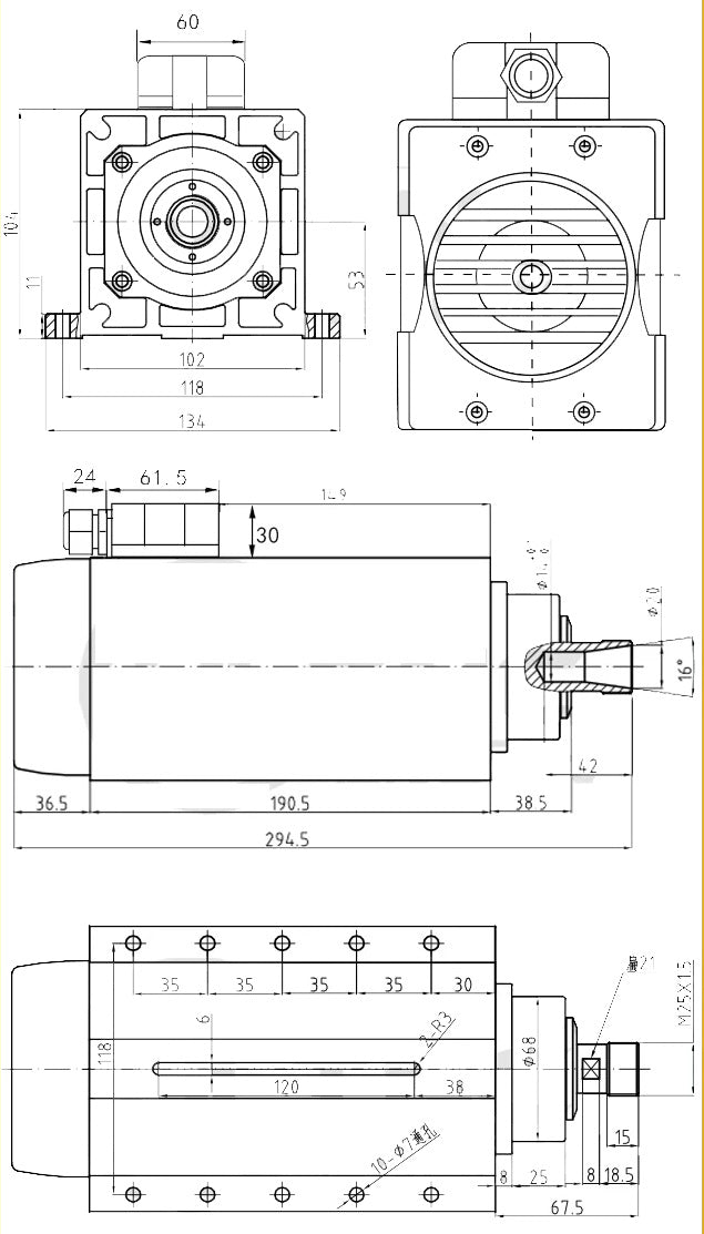 3.5kw air cooled spindle dimensions