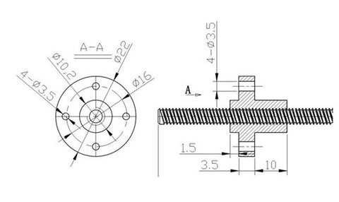 plasic pom lead screw nut M8 Dimensions