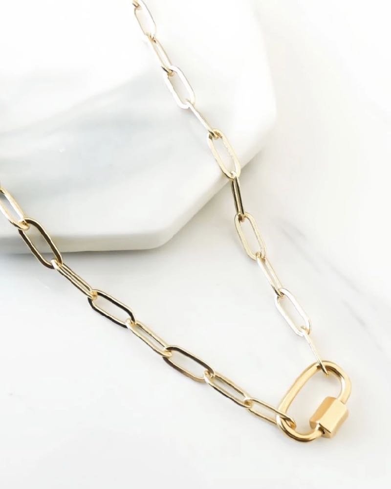 Outlet- Curb Chain Necklace with Love Padlock, Gold – Orli Jewellery
