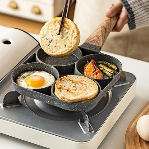 Egg Frying Pan 4 Cup Non-stick Cooker Circular Mold Pancake Pan Breakfast  Pan for Pancake, Fried Egg,Burger and Bacon (Four cups frying pan) 