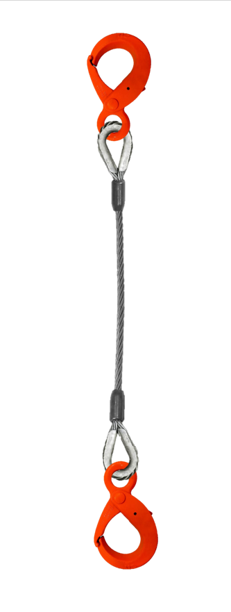 Single leg wire rope sling with oblong master link on top and self locking  hook on bottom