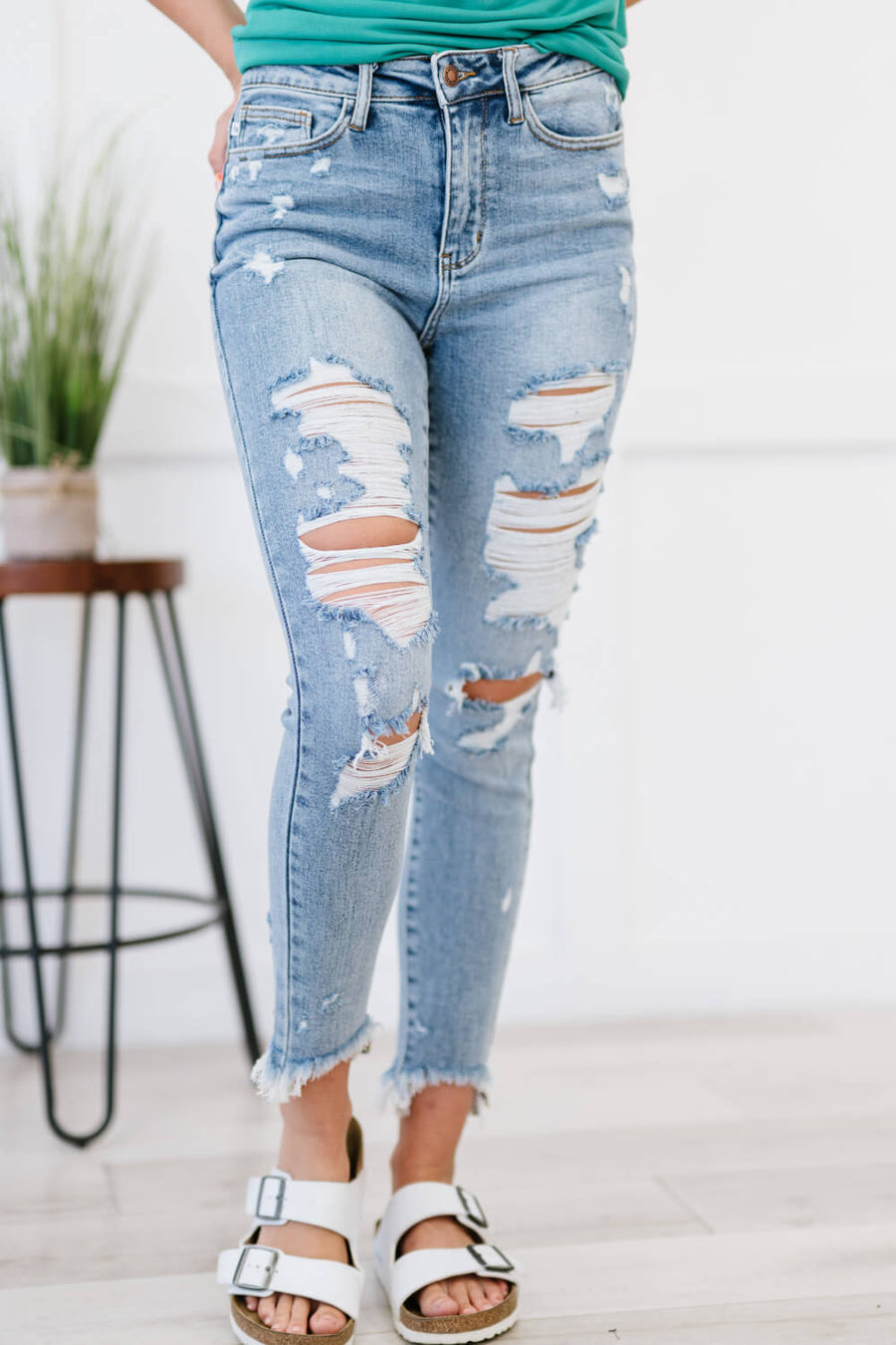 Judy Blue High-Rise Distressed Skinny Jeans boutique