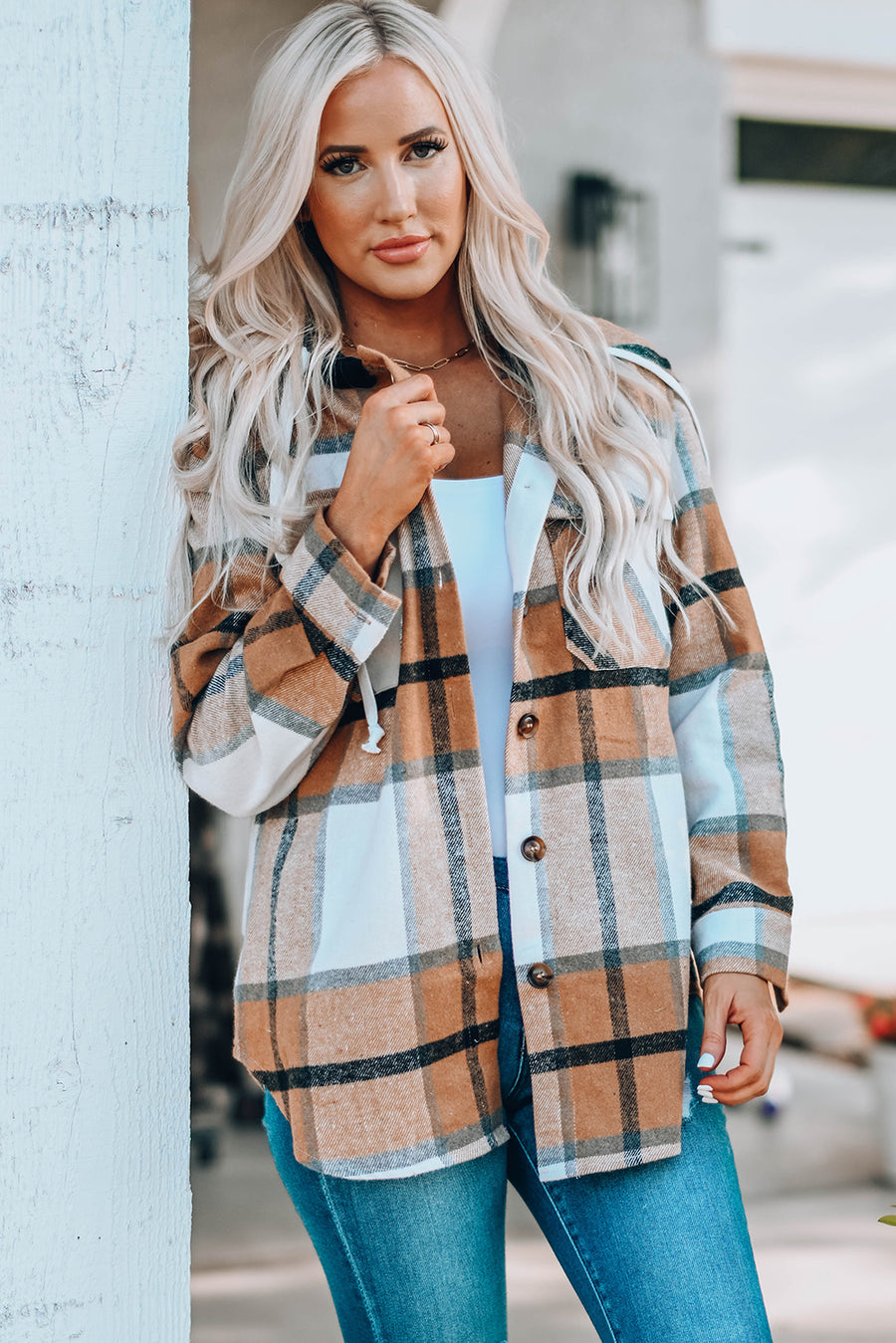fall jeans with hooded plaid shacket fashion trends