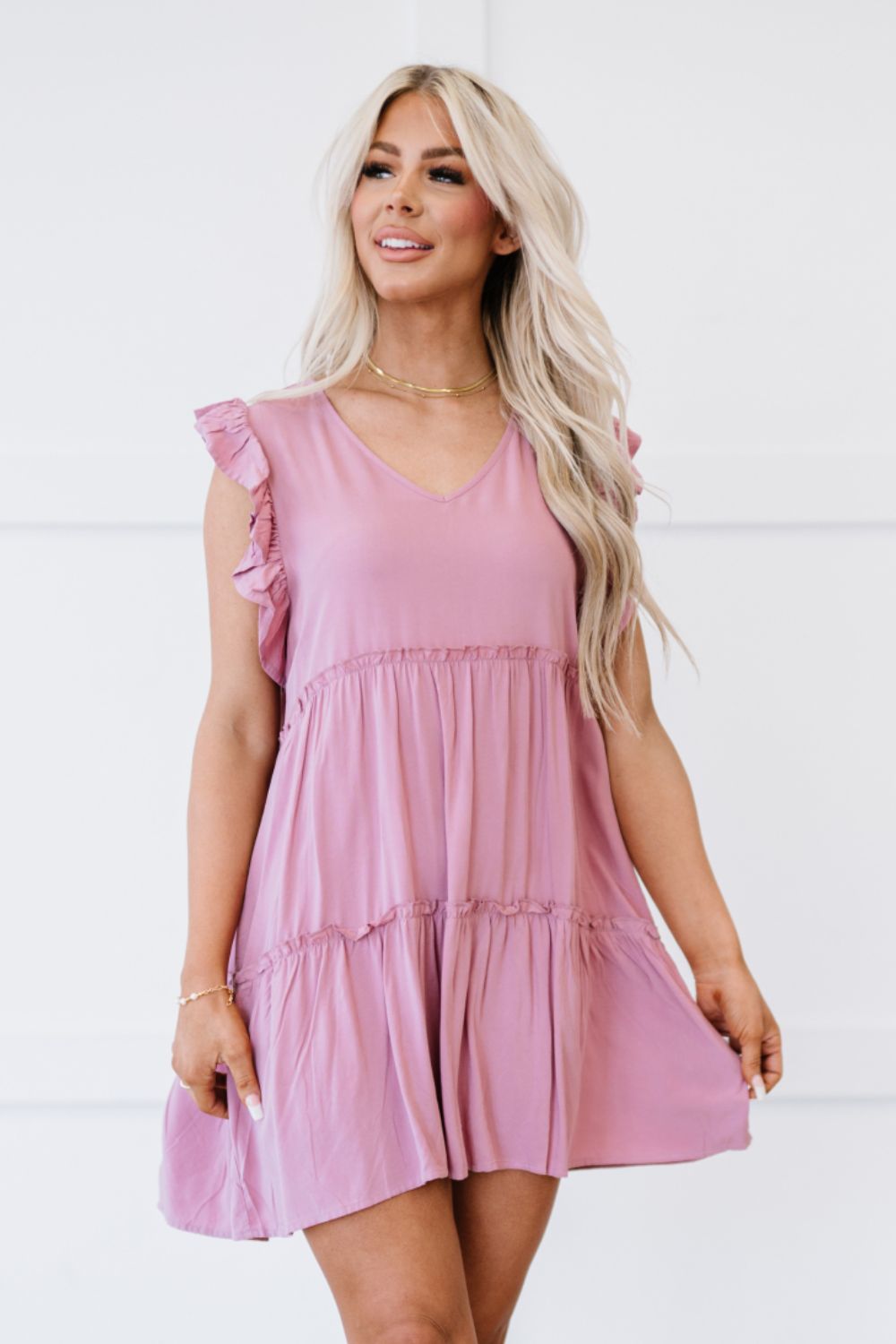 Chasing Summer Days Light Rose Tiered Mini Dress Social Co Boutique Clothing