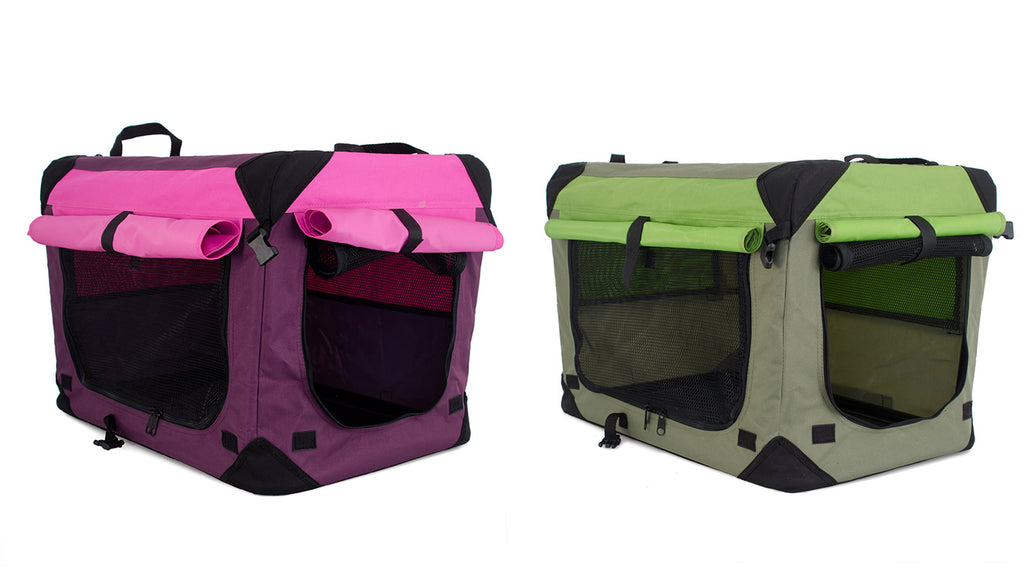 Pink and green canvas dog cage from Dogman