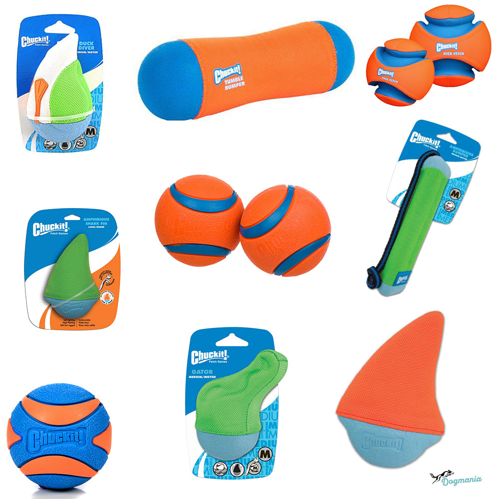 Various floating toys for dogs from Chuckit