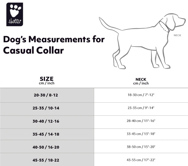 Size chart for the dog collar Hurtta Casual Padded Collar at dogmania.se