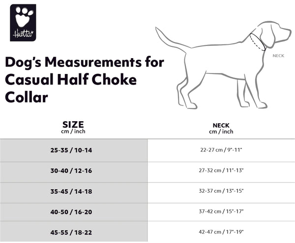 Size chart for the dog collar Hurtta Casual Halvstryp collar at dogmania.se