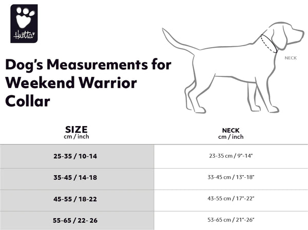 Storlekstabell för hundhalsbandet Hurtta Weekend Warrior Hundhalsband hos dogmania.se