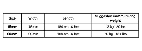 Size chart for PAIKKA Visibility Leash Koppel at dogmania.se