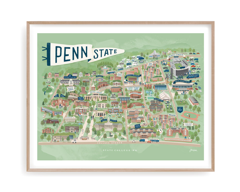 Penn State illustrated map print JWickDesign