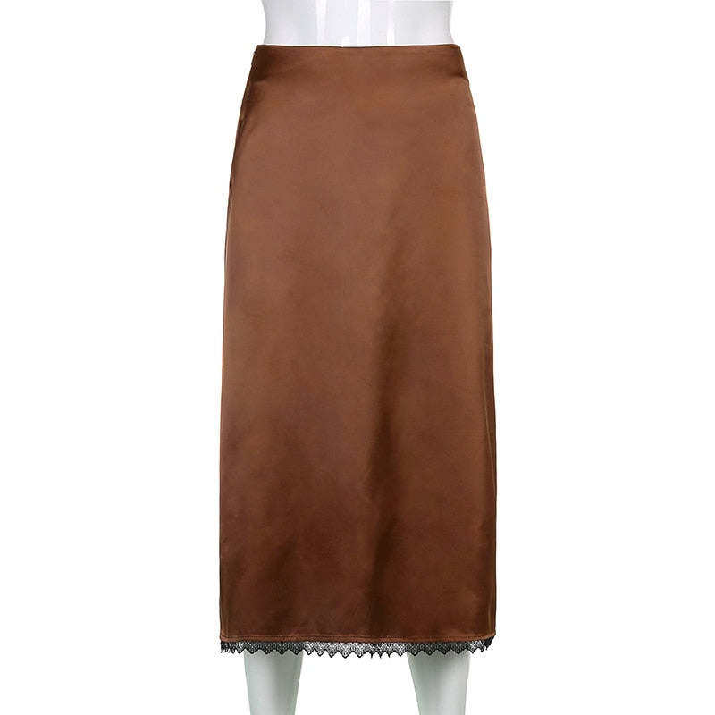 Christmas Gift Vintage 90s Plaid High Waist Brown Midi Skirts Indie Aesthetics Printing A-Line Long Skirt Y2K E-Girls Streetwear 2022 Summer