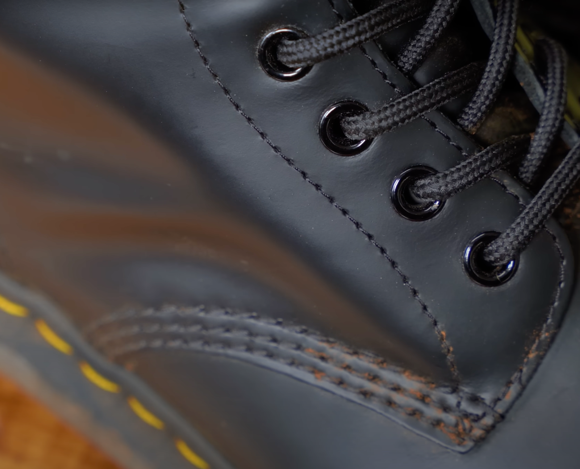 Dr. Martens 1460 Black Leather Boots close up of laces