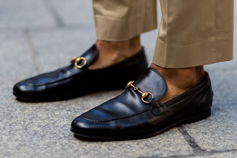 Black leather gucci loafers