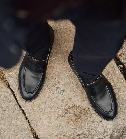 Black leather loafers