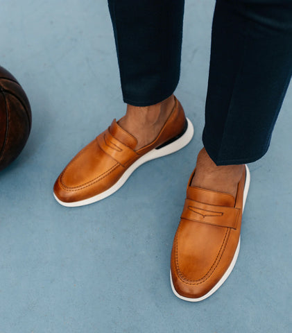 Tan leather loafers