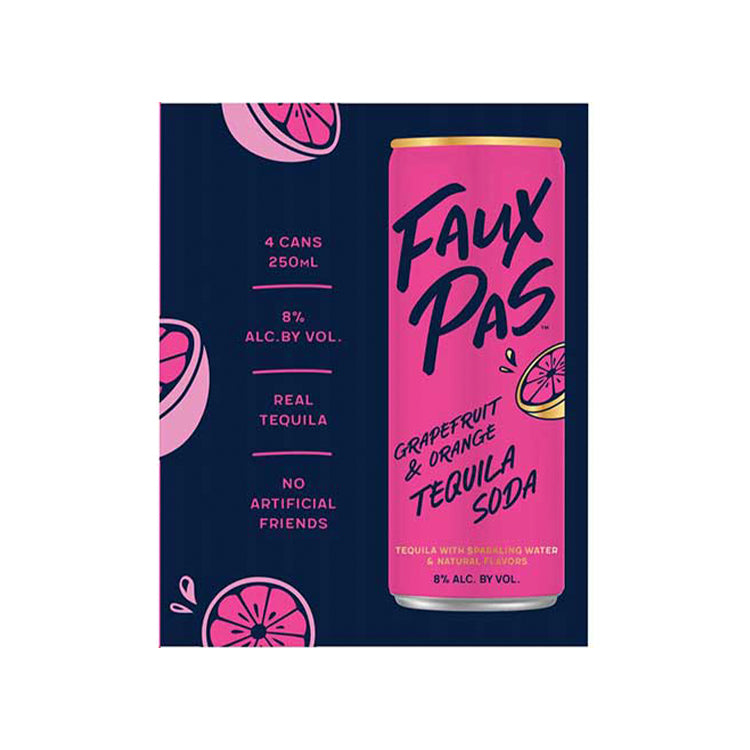 Faux Pas Grapefruit & Orange Tequila Soda 4 Pack 250ml Cans