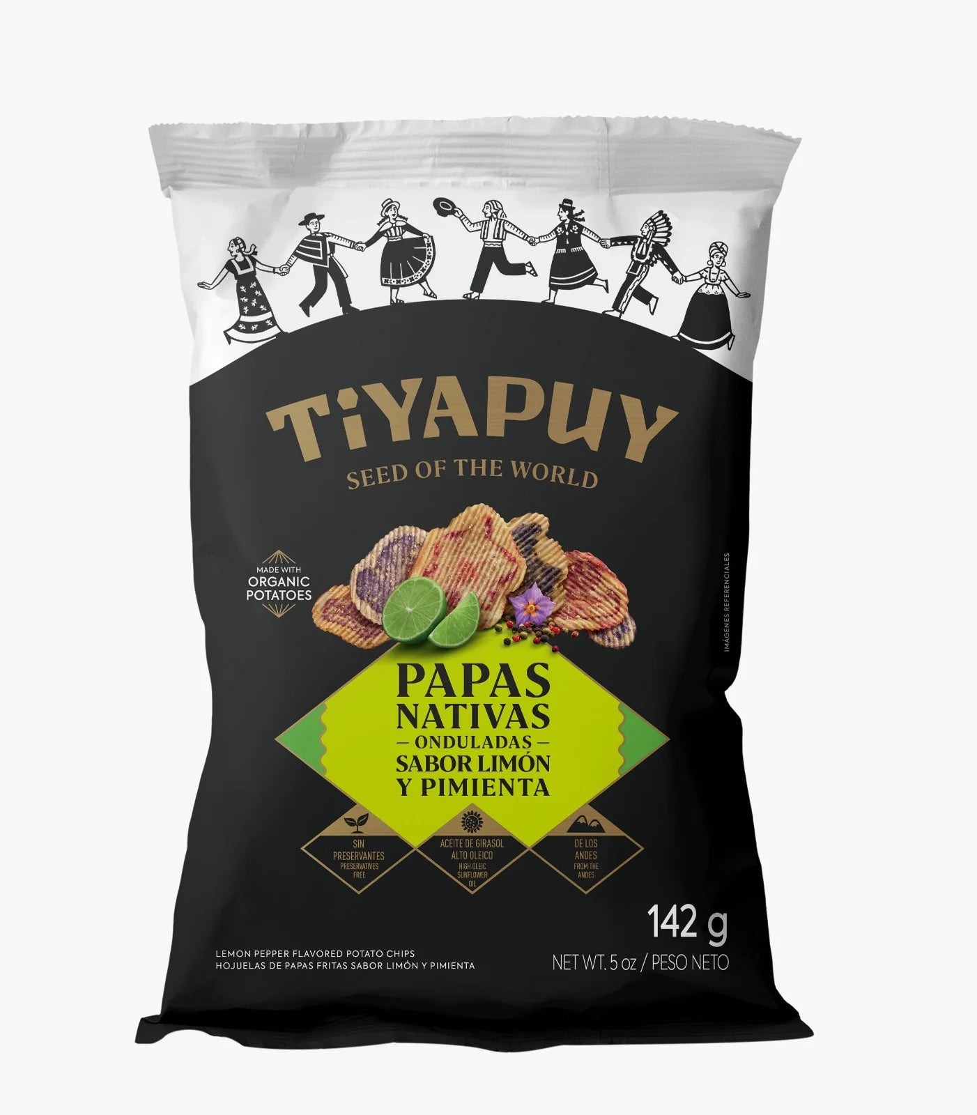 Tiyapuy - Peru - Native Potatoes-  LEMON AND PEPPER Chips - 142 g