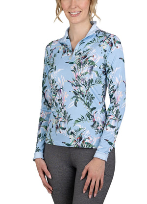 1/4 Zip Long Sleeve - Canal Blue Floral - Eco & Active - 1 4 Zip