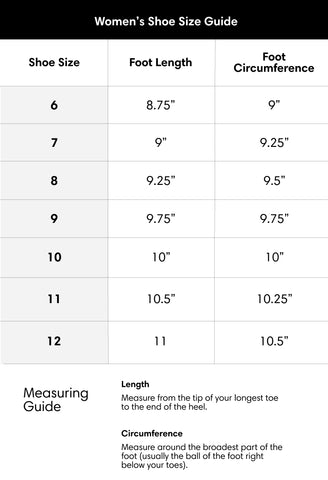 June Adaptive Size Chart for Silverts Women's Shoes