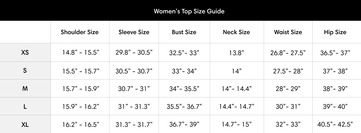 June Adaptive Size Chart for Sparkies Tops