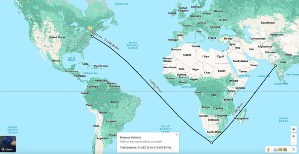 Distance from India to New York.