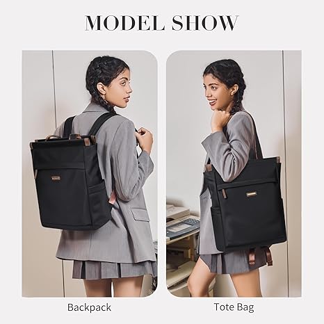 GOLF SUPAGS Convertible Laptop Backpack for Women Casual Daypack Notebook Tote Bag for Work College Travel Leisure (Black/Apricot) - Image 8