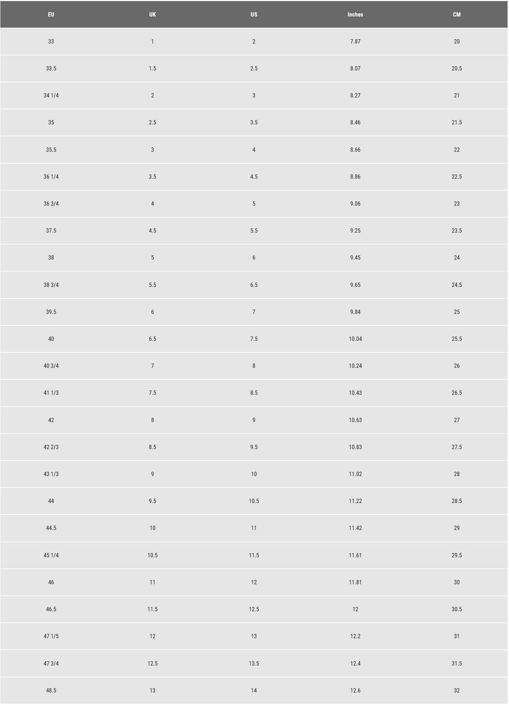 Size Guide