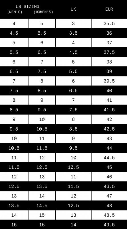 Evolv Size Chart