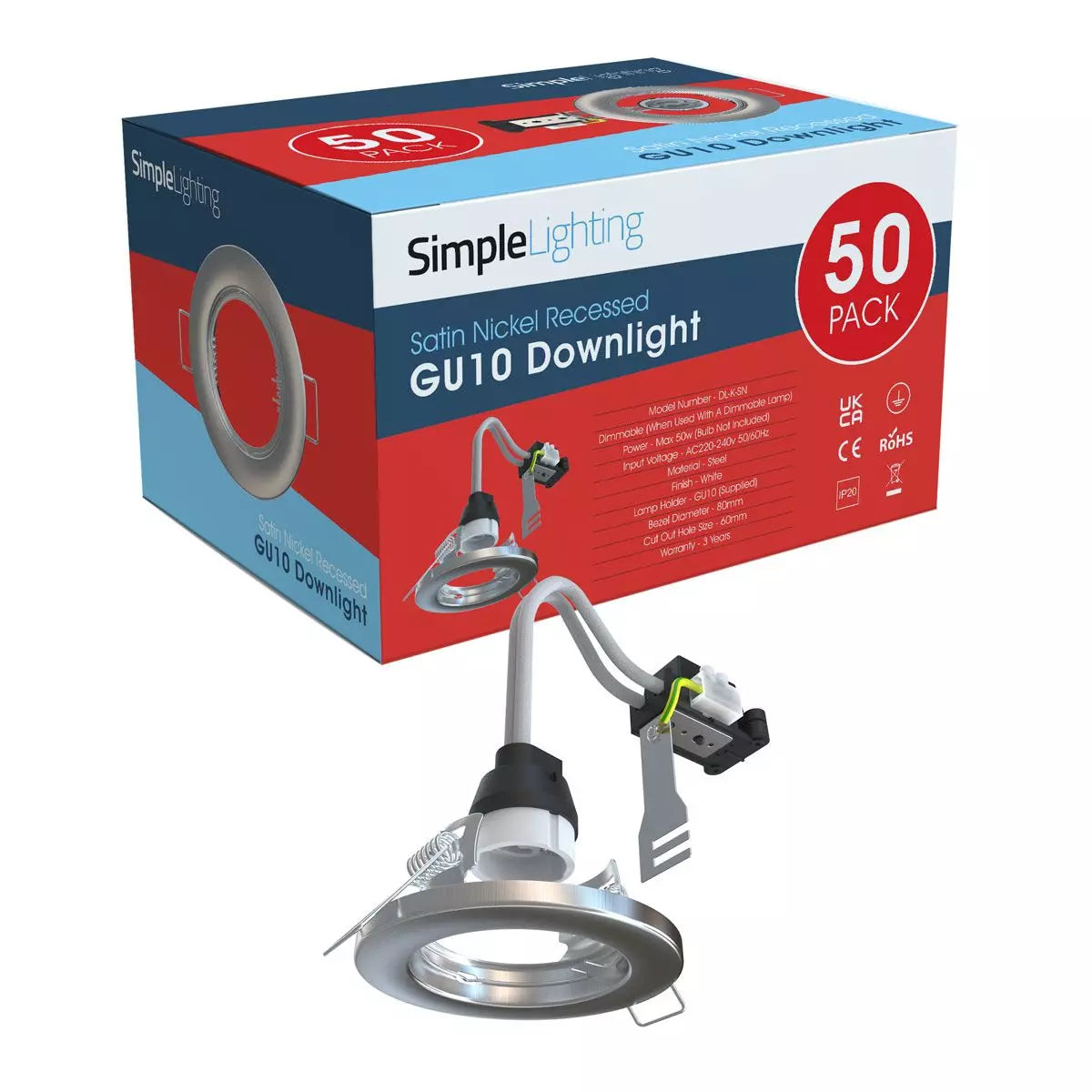 View Pack of 50 Recessed GU10 Spot Lights in Brushed Chrome Finish information