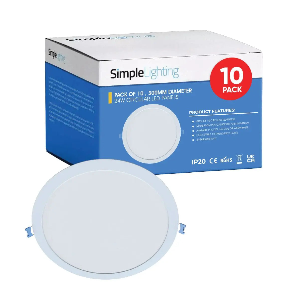 View Pack of 10 Circular 24w LED Panel 300mm Diameter information