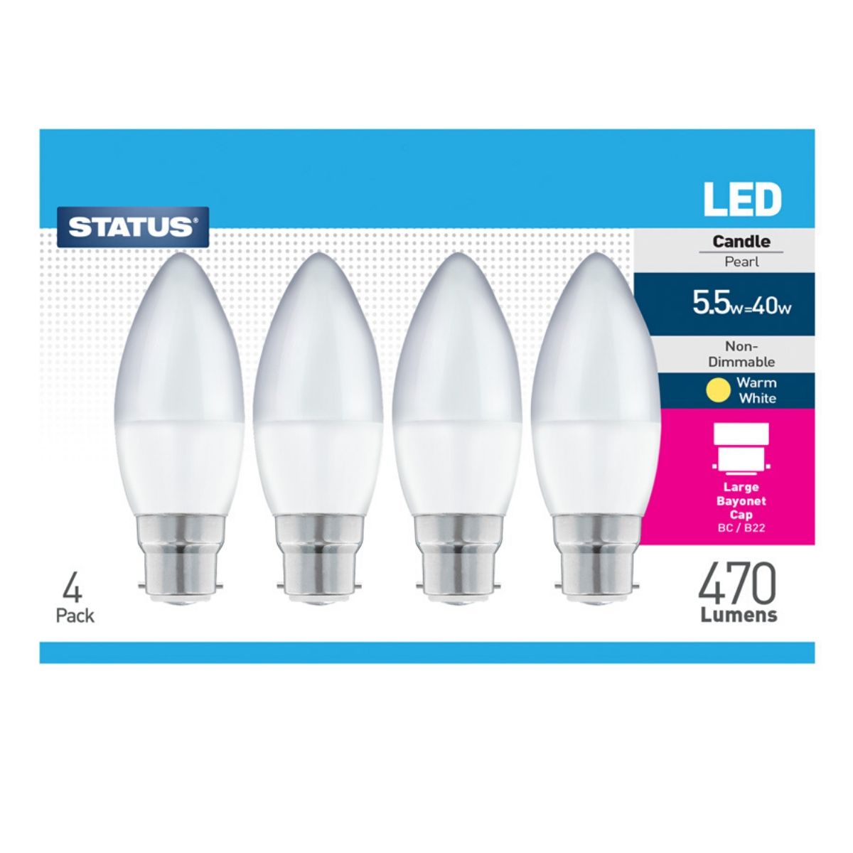 View 4 x 55w B22 LED Candle Bulbs information