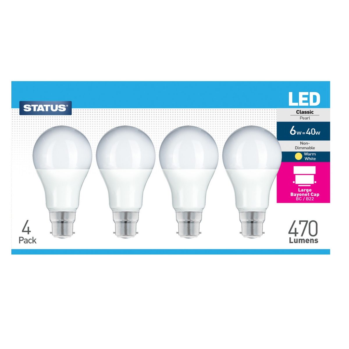 View 4 x 6w B22 LED Light Bulbs Warm White information