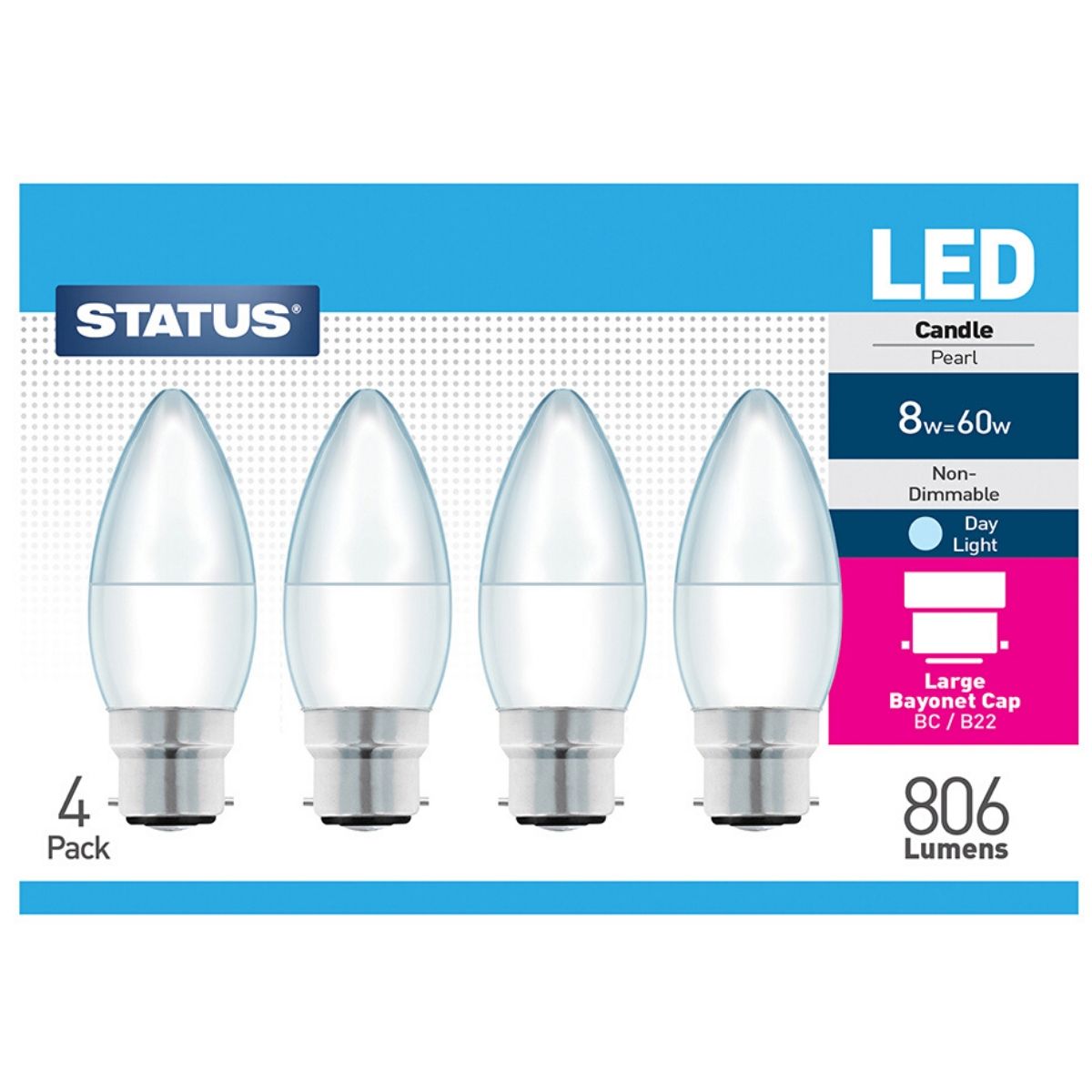 View 4 x B22 LED Candle Bulbs 8w information